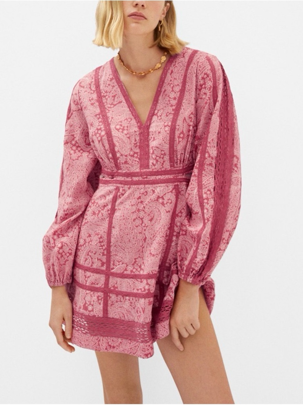 MNG Mango Cotton Linen Mini Dress w/ Cutouts and Paisley Print size Small